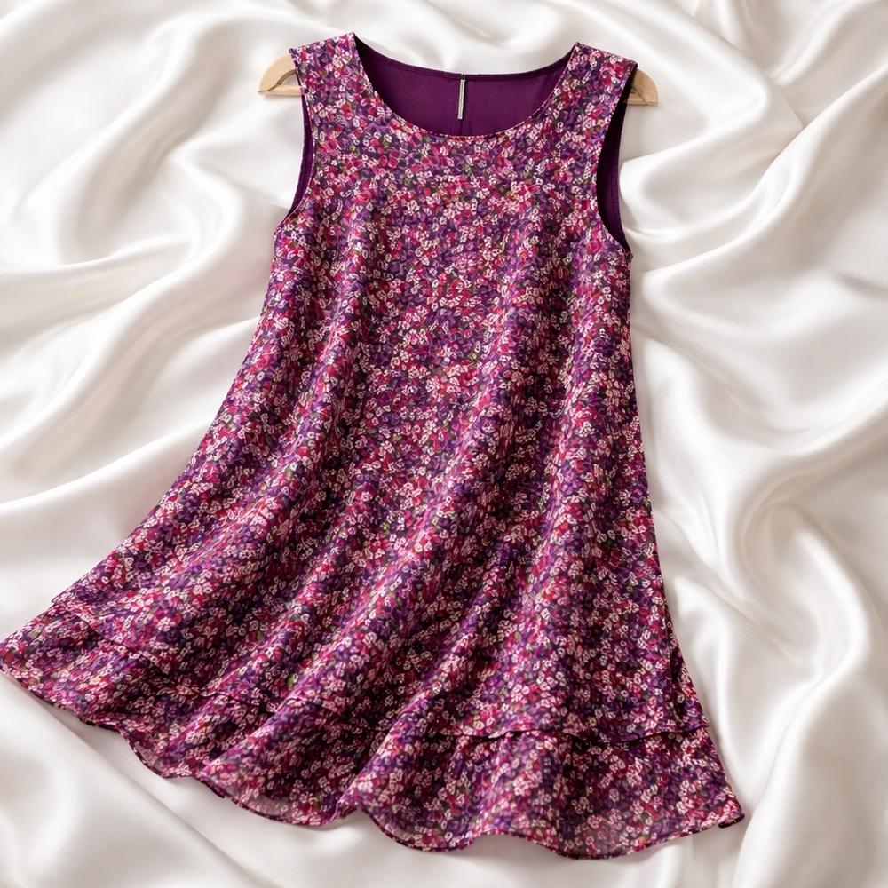 Lauren Ralph Lauren Floral Ruffle-Hem Mini Dress in Purple Mix Size 12 - Picture 6 of 9